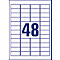 White sheet with 48 rectangular stickers. In the middle is the number 48 in blue.