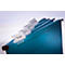 Hanging file folder with labels 'Budget', 'Sales', 'Marketing' and 'Branding'. The folder is blue.