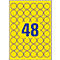 Yellow label with 48 blue circles and the number 48 in blue.
