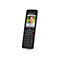 Schwarzes FRITZ!Fon Telefon mit Display. Auf dem Display ist ein Foto einer Person zu sehen, daneben eine Telefonnummer und der Name Jan.