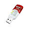 FRITZ!WLAN USB-Stick mit rotem Gehäuseende und transparentem Mittelteil mit Status-LEDs.