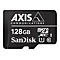 Schwarze microSDXC-Karte, AXIS-Logo, 128 GB, SanDisk-Schriftzug.