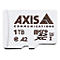Nahaufnahme einer weißen Micro-SD-Karte mit Aufdruck. Oben steht AXIS COMMUNICATIONS, darunter 1TB, micro SD XC I, A2.