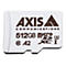 Eine weiße Micro-SD-Karte mit Aufdruck. Oben steht AXIS COMMUNICATIONS, darunter 512GB micro SDXC I.