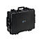 Schwarzer, robuster Outdoor-Koffer mit Tragegriff und Verschluss, Typ 6500.