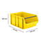Bac de rangement jaune avec marquages dimensionnels sur fond blanc.