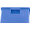 Bac de rangement en plastique bleu avec une zone de poignée rectangulaire sur le dessus.