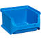 Bac de rangement en plastique bleu à ouverture frontale pour organiser les petites pièces.