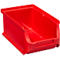 Bac de rangement ouvert en plastique rouge pour le stockage organisé de petites pièces.