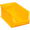 Bac de rangement en plastique jaune avec façade ouverte.