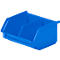 Bac de rangement en plastique bleu ouvert avec deux compartiments sur fond blanc.