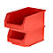Deux bacs à bec rouges empilables en plastique avec l'inscription SSI SCHÄFER LF 321 GZW.