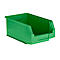 Bac de rangement en plastique vert avec façade ouverte, idéal pour l'atelier ou le stockage.