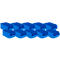 Dix bacs en plastique bleus avec façade inclinée. Disposition en deux rangées.