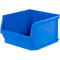 Bac de rangement en plastique bleu avec ouverture frontale.