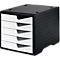 Bac à tiroirs styro® styroswing, 5 tiroirs, blocage de l'ouverture &amp; poignée encastrée, empilable, L 270 x P 340 x H 255 mm, polystyrène, noir-blanc