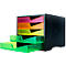Bac à tiroirs styro® styroswing NEONline, 5 tiroirs, blocage de l'ouverture &amp; poignée encastrée, empilable, L 270 x P 340 x H 255 mm, polystyrène, noir-multicolore