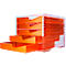 Bac à tiroirs styro® styroswing NEONline, 5 tiroirs, blocage de l'ouverture &amp; poignée encastrée, empilable, L 270 x P 340 x H 255 mm, polystyrène, transparent-néonorange