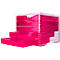 Bac à tiroirs styro® styroswing NEONline, 5 tiroirs, blocage de l'ouverture &amp; poignée encastrée, empilable, L 270 x P 340 x H 255 mm, polystyrène, transparent-rose fluo