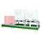 Bac de rétention Bauer AWA 32, acier, vert, L 3850 x l 1460 x H 780 mm, 1000 l, pour 3 IBC de 1000 l, 2 réhausses de soutirage, 1 caillebotis