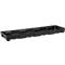 Bac en plastique noir avec quatre compartiments. Dessus ouvert, rectangulaire. Encastrements pour les supports.