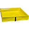 Bac jaune rectangulaire avec sangles noires. Intérieur libre.