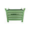 Caisse en métal vert avec des entretoises horizontales et l'inscription "SCHÄFERSHOP.".