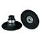 Two black sanding discs with screw threads. One lies flat, the other stands upright.