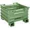 Conteneur métallique empilable vert clair. Inscription : SCHÄFERSHOP.