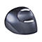 Dunkelgraue, ergonomische Computermaus in ovaler Form mit zwei glänzenden silbernen Tasten auf der Oberseite.