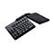 Schwarze, ergonomische Goldtouch-Tastatur in zwei Teilen auf weißem Hintergrund.