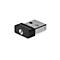 Ein schwarzer USB-Adapter mit Logo auf weissem Hintergrund.