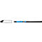 A black pen with blue elements and a transparent cap. The pen says "Schneider".