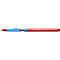 A red pen with a blue middle part and lettering, from the brand Schneider.