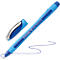 Blue pen with open cap and blue ink trail. Inscription: Schneider Slider Memo X8.