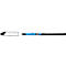 A black ballpoint pen with blue accents and a transparent cap. The pen has the imprint "Schneider".