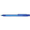 A blue ballpoint pen with the inscription Schneider. The pen is partially transparent.