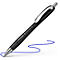 Zwarte Schneider Slider Rave XB pen die een blauwe lijn tekent. Met opschrift, verchroomde clip en punt.