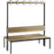 Banc d'armoire Basic Plus, 2 côtés, dossier, sans porte-chaussures, piètement gris-noir RAL 7021, L 1500 mm, décor chêne Ser.