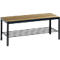 Banc de vestiaire Basic Plus, pour locaux humides, sans dossier, piétement à 4 branches gris noir RAL 7021, avec grille à chaussures, L 1000 mm, décor chêne Serrano