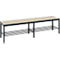 Banc de vestiaire Basic Plus, pour locaux humides, sans dossier, piétement à 6 branches gris noir RAL 7021, avec grille à chaussures, L 1500 mm, décor chêne Serrano