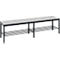 Banc de vestiaire Basic Plus, pour locaux humides, sans dossier, piétement à 6 branches gris noir RAL 7021, avec grille à chaussures, L 1500 mm, décor gris argenté