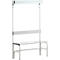 Banc de vestiaires, fils en acier/alu, simple avec portemanteaux, 1015 mm de long, gris clair