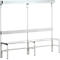 Banc de vestiaires, fils en acier/alu, simple avec portemanteaux, 2000 mm de long, gris clair