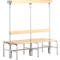 Banc de vestiaires, fils en acier/bois, double, avec portemanteaux, L 1500 mm, gris clair
