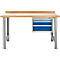 Banco de trabajo modular Schäfer Shop Select, mueble básico, tablero multiplex de haya, hasta 500 kg, An 1500 x Pr 700 x Al 840 mm, plata claro/azul genciana ral 5010