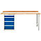 Banco de trabajo modular Schäfer Shop Select, mueble básico, tablero multiplex de haya, hasta 500 kg, An 2000 x Pr 700 x Al 840 mm, gris claro ral 7035/ azul genciana ral 5010