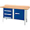 Banco de trabajo tipo caja Schäfer Shop Select PWi 150-4, tablero multiplex de haya, hasta 750 kg, An 1500 x Pr 700 x Al 840 mm, azul genciana