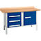 Banco de trabajo tipo caja Schäfer Shop Select PWi 150-4, tablero multiplex de haya, hasta 750 kg, An 1500 x Pr 700 x Al 840 mm, azul genciana
