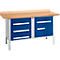 Banco de trabajo tipo caja Schäfer Shop Select PWi 150-5, tablero multiplex de haya, hasta 750 kg, An 1500 x Pr 700 x Al 840 mm, azul genciana